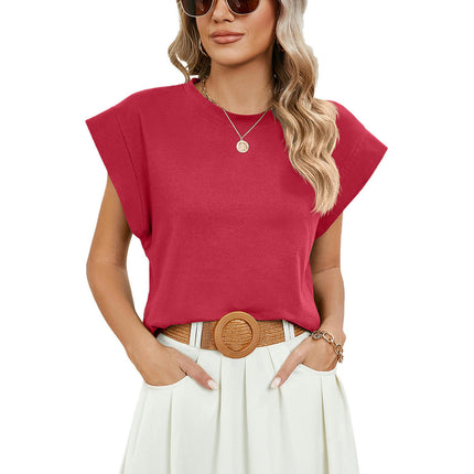 Women's Cap Sleeve Tank Top Crew Neck T Shirts Loose Fit Summer Casual Tee Tops Model D