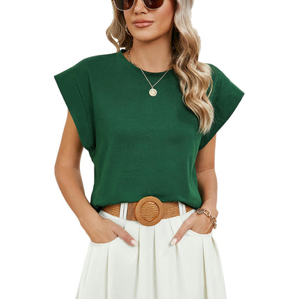 Women's Cap Sleeve Tank Top Crew Neck T Shirts Loose Fit Summer Casual Tee Tops Model D
