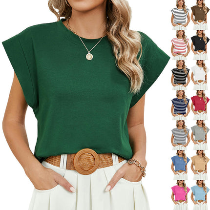 Women's Cap Sleeve Tank Top Crew Neck T Shirts Loose Fit Summer Casual Tee Tops Model D