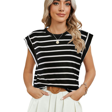 Women's Cap Sleeve Tank Top Crew Neck T Shirts Loose Fit Summer Casual Tee Tops Model D