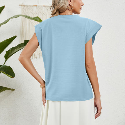 Women's Cap Sleeve Tank Top Crew Neck T Shirts Loose Fit Summer Casual Tee Tops Model D