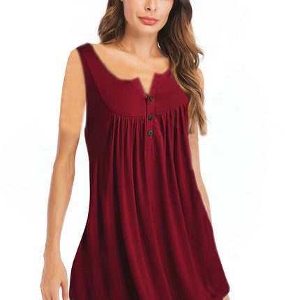 Women's Flowy Tank Tops Summer Button Sleeveless Loose Pleated Tunic Shirts