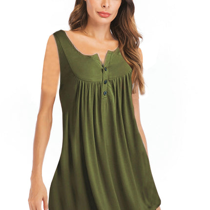 Women's Flowy Tank Tops Summer Button Sleeveless Loose Pleated Tunic Shirts