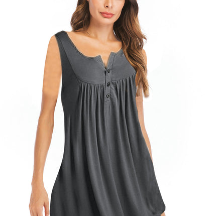 Women's Flowy Tank Tops Summer Button Sleeveless Loose Pleated Tunic Shirts