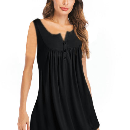Women's Flowy Tank Tops Summer Button Sleeveless Loose Pleated Tunic Shirts