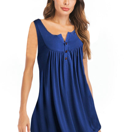 Women's Flowy Tank Tops Summer Button Sleeveless Loose Pleated Tunic Shirts