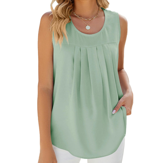 Women's Summer Tank Tops Sleeveless Chiffon Blouse Loose Round Neck Casual Shirts Model E
