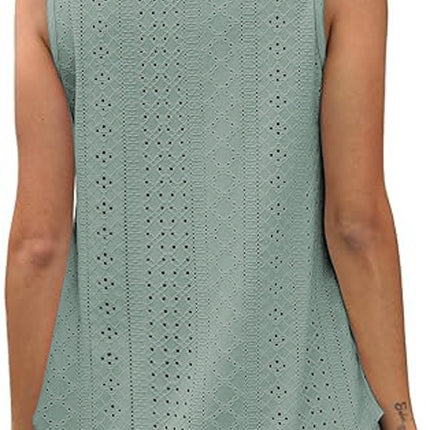 Women's Tank Tops Scoop Neck Eyelet Loose Fit Tops Summer Sleeveless Shirts