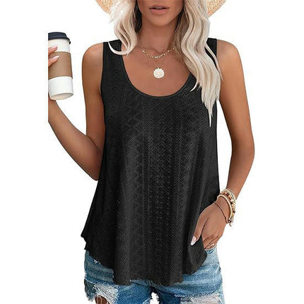 Women's Tank Tops Scoop Neck Eyelet Loose Fit Tops Summer Sleeveless Shirts
