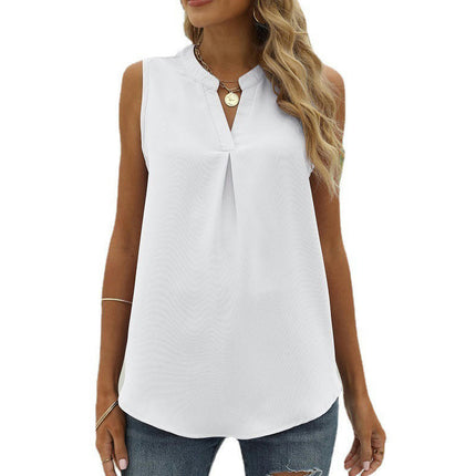 Women's Summer Sleeveless Chiffon Tank Tops Loose V Neck Tunic Shirts