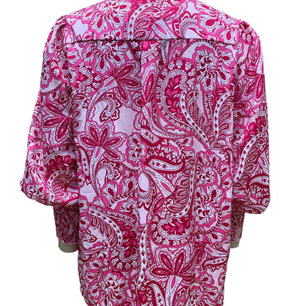 Women Loose V-Neck Shirts Print Lantern Long Sleeve Blouse Tops
