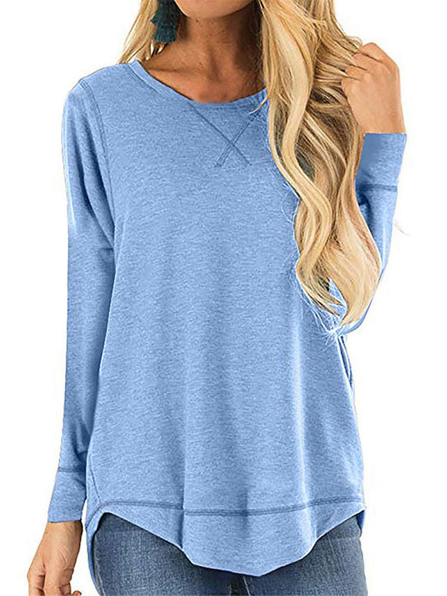 Women's Crewneck Pullovers Long Sleeve Casual Tunic Tops