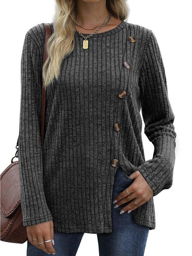 Women's Casual Long Sleeve Round Neck Loose Tunic T Shirt Tops
