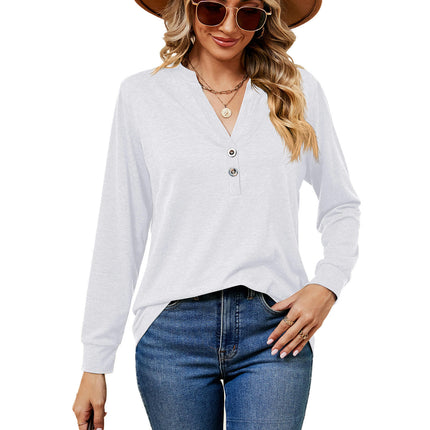 Women's Tops V Neck T-Shirts Button up Tunic Casual Long Sleeve Blouses