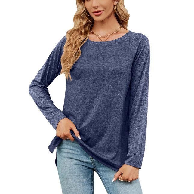 Women's Casual Long Sleeve T Shirt Crewneck with Side Split Loose Tunic Tops