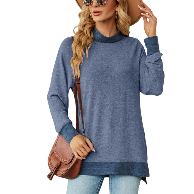 Women's Turtle Neck Long Sleeve Tops T Shirts Split Casual Loose Tops