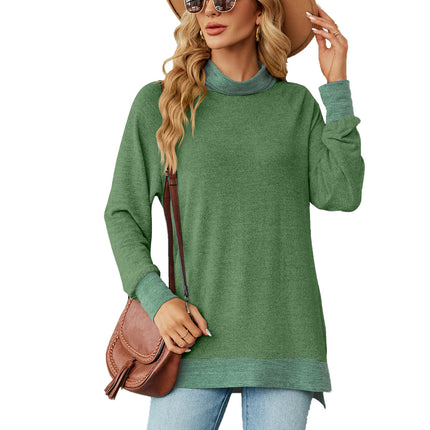 Women's Turtle Neck Long Sleeve Tops T Shirts Split Casual Loose Tops