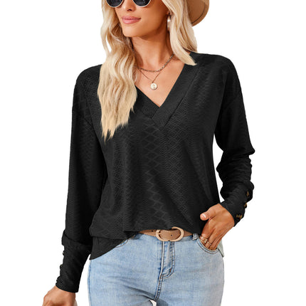 Women's V Neck Long Sleeve Shirts Button Down Tunic Blouses Tops