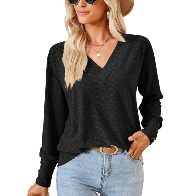 Women's V Neck Long Sleeve Shirts Button Down Tunic Blouses Tops