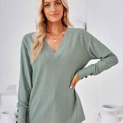 Women's V Neck Long Sleeve Shirts Button Down Tunic Blouses Tops