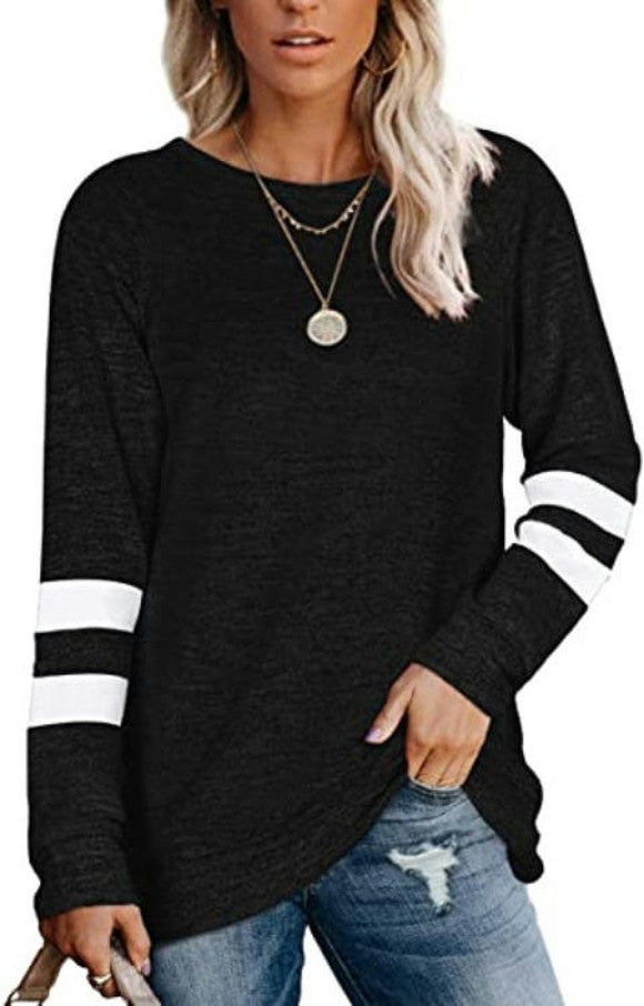 Women's Lightweight Shirts Color Block Long Sleeve Loose Fit Tunics Tops