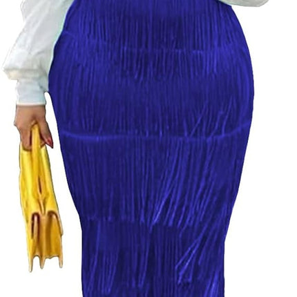 Women's High Waist Fringe Bodycon Pencil Midi Skirt