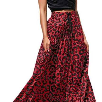Women's Maxi Skirt Leopard Print Beach Pleated High Waisted A-Line Long Skirts