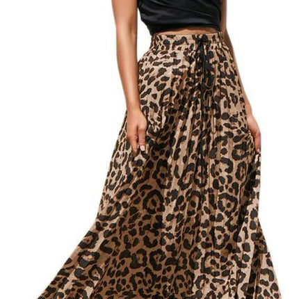 Women's Maxi Skirt Leopard Print Beach Pleated High Waisted A-Line Long Skirts