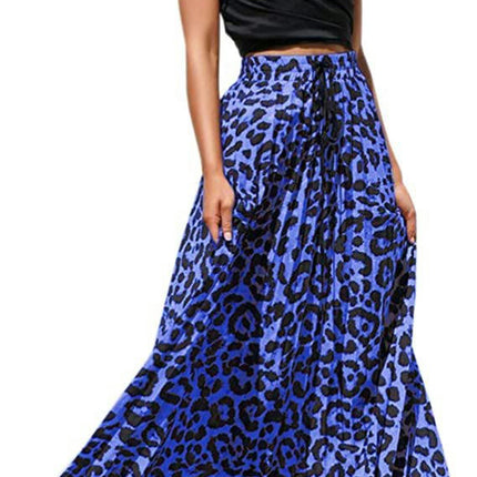 Women's Maxi Skirt Leopard Print Beach Pleated High Waisted A-Line Long Skirts