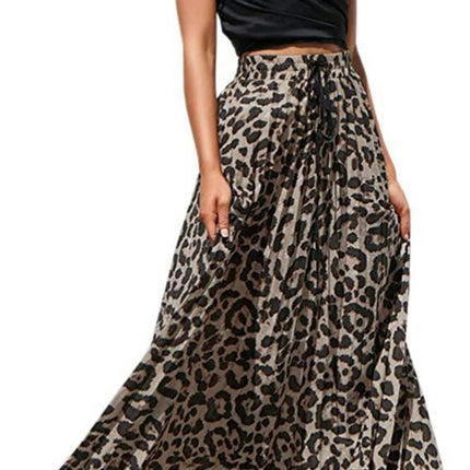 Women's Maxi Skirt Leopard Print Beach Pleated High Waisted A-Line Long Skirts