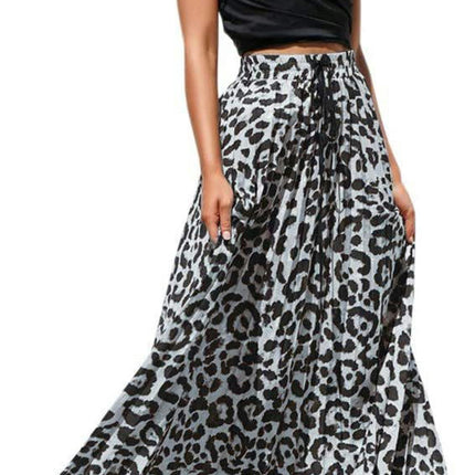 Women's Maxi Skirt Leopard Print Beach Pleated High Waisted A-Line Long Skirts