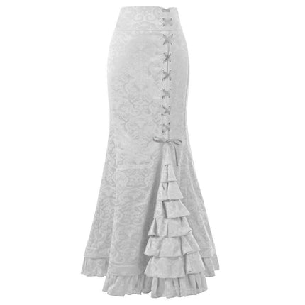 Women's Lace-Up Drawstring Tiered Ruffle Maxi Long Mermaid Pencil Skirt