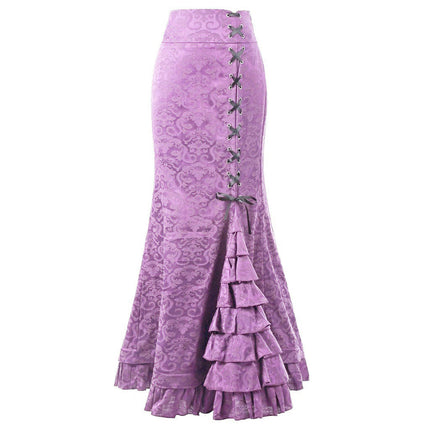 Women's Lace-Up Drawstring Tiered Ruffle Maxi Long Mermaid Pencil Skirt