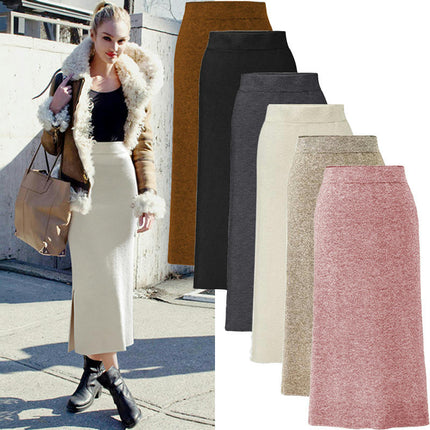 Women's High Waist Pencil Skirts Stretchy Bodycon Side Slit Midi Skirt