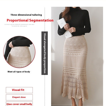 Women's Stretched High Waist Hollow Out Knit Flowy Lace Maxi Skirt