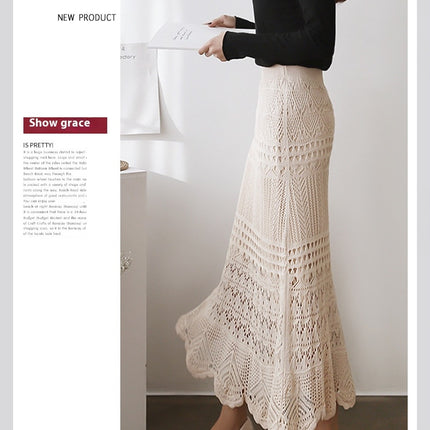 Women's Stretched High Waist Hollow Out Knit Flowy Lace Maxi Skirt