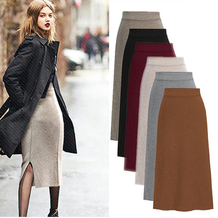 Women's Solid Basic Below Knee Stretchy Pencil Skirt