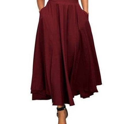 Women's Elastic High Waist Tie Knot Back A-Line Long Skirt