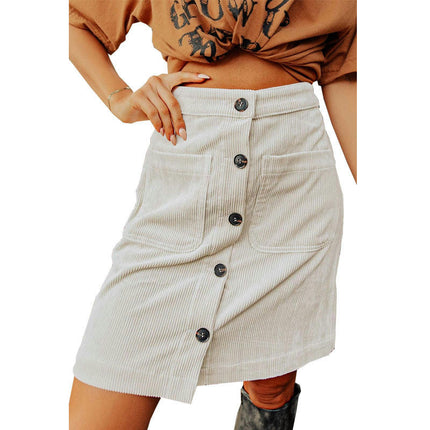 Women's High Waist Corduroy A-line Slim fit Button Casual Mini Skirt