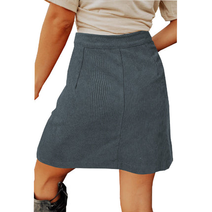 Women's High Waist Corduroy A-line Slim fit Button Casual Mini Skirt
