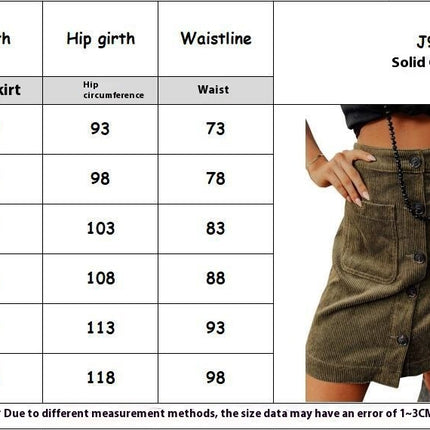 Women's High Waist Corduroy A-line Slim fit Button Casual Mini Skirt
