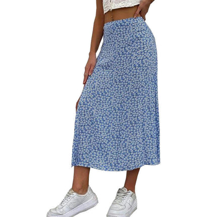 Women's Boho Floral High Waist Split A Line Midi Skirt