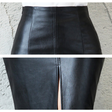 Women's Faux Leather Pencil Skirt High Waist Split Midi Skirt