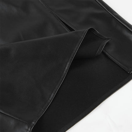 Women's High Waist Split Thigh Pu Leather Stretch Midi Skirt