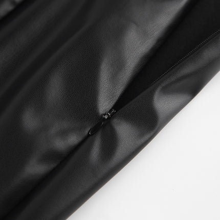 Women's High Waist Split Thigh Pu Leather Stretch Midi Skirt