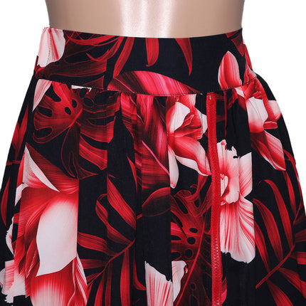 Women's Casual Print Side Split High Waist Zipper Maxi Skirt