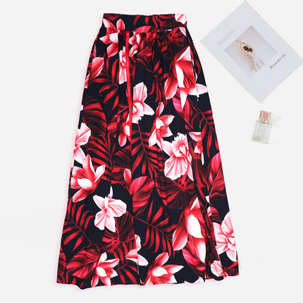 Women's Casual Print Side Split High Waist Zipper Maxi Skirt