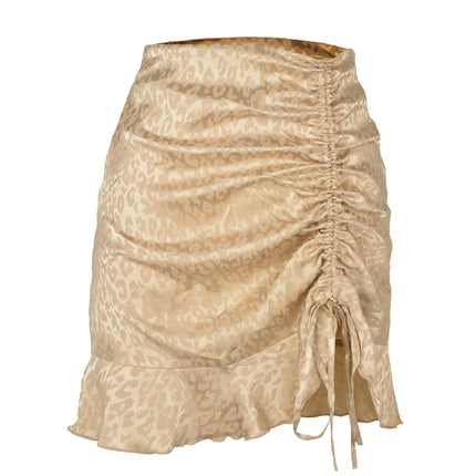 Women's Ruched High Waist Drawstring Ruffle Hem Short Mini Skirt