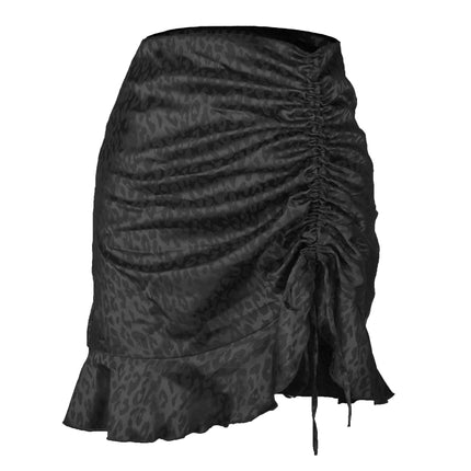 Women's Ruched High Waist Drawstring Ruffle Hem Short Mini Skirt