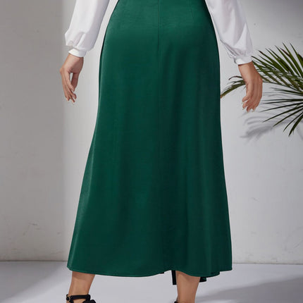 Women's Satin Solid High Waisted Ruched Split Midi Skirt